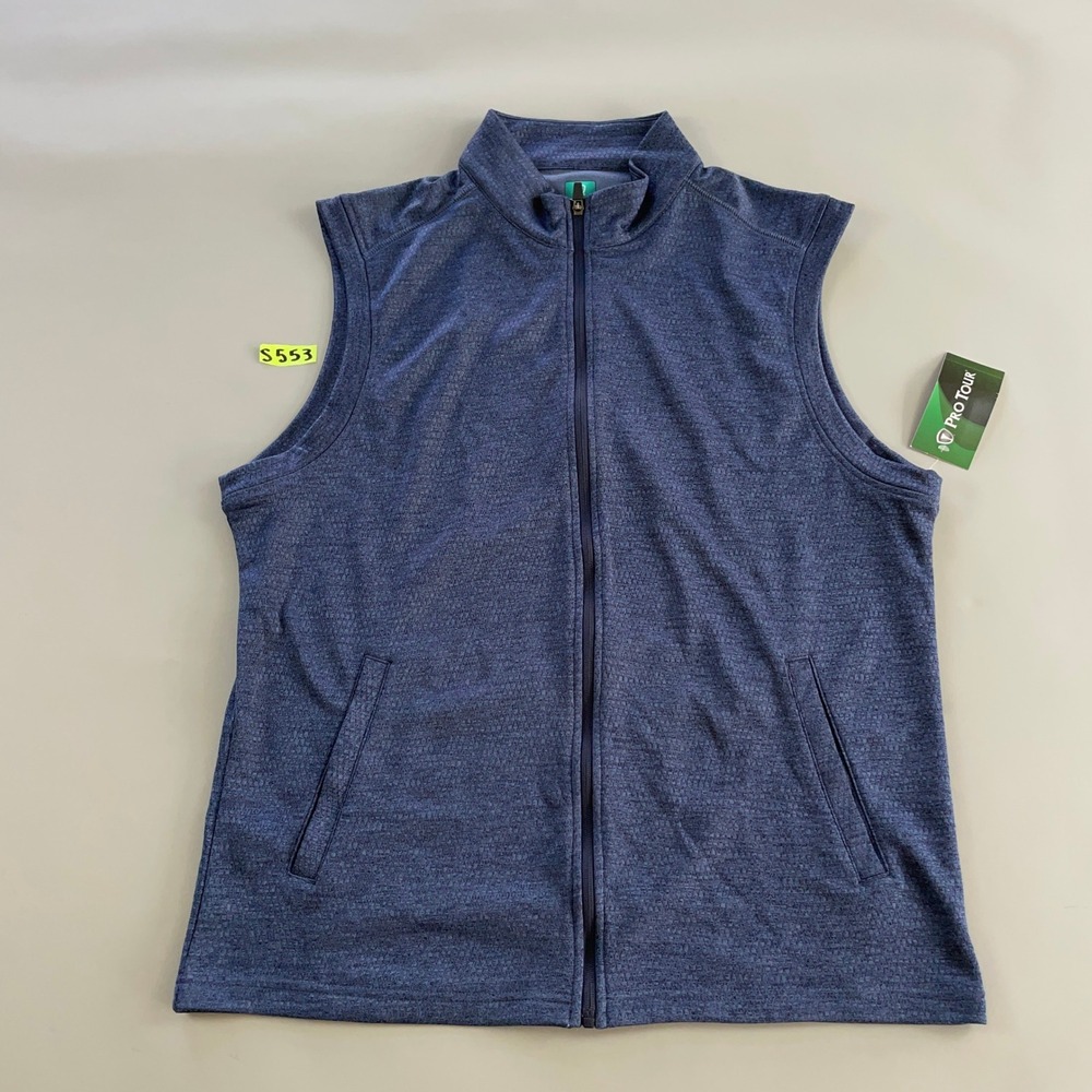 Pro Tour Mens Coolplay Golf Vest Blue Heathered Full Zip Retail $80.00